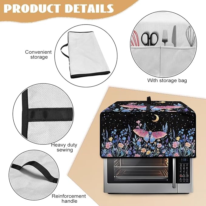 Dustproof Toaster Oven Cover Heat-Resistant Microwave Grill Cover Protector Faux Linen Polyester Dust Covers Case Protections for Toaster Oven Butterfly Night