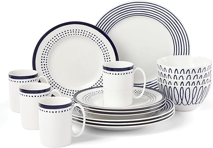 Kate Spade New York Charlotte Street West 16-Piece Dinnerware Set 15.75 LB Blue