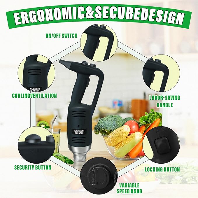 Immersion Blender Electric handheld mixer 20 Inch 750W Commercial Blenders Food Grade Stainless Steel Removable Shaft for Shakes Soups Smoothies Puree