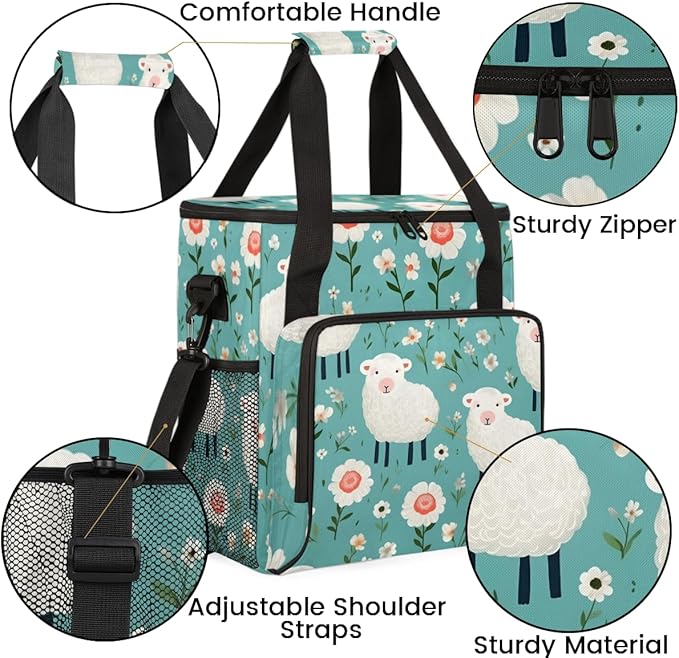 Sheep Flower Coffee Maker Carrying Bag Cute Sheep Travel Storage Bag Compatible with K-Mini or K-Mini Plus Single Serve Coffee Brewer Carrying Case with Multiple Pockets &amp Shoulder Strap