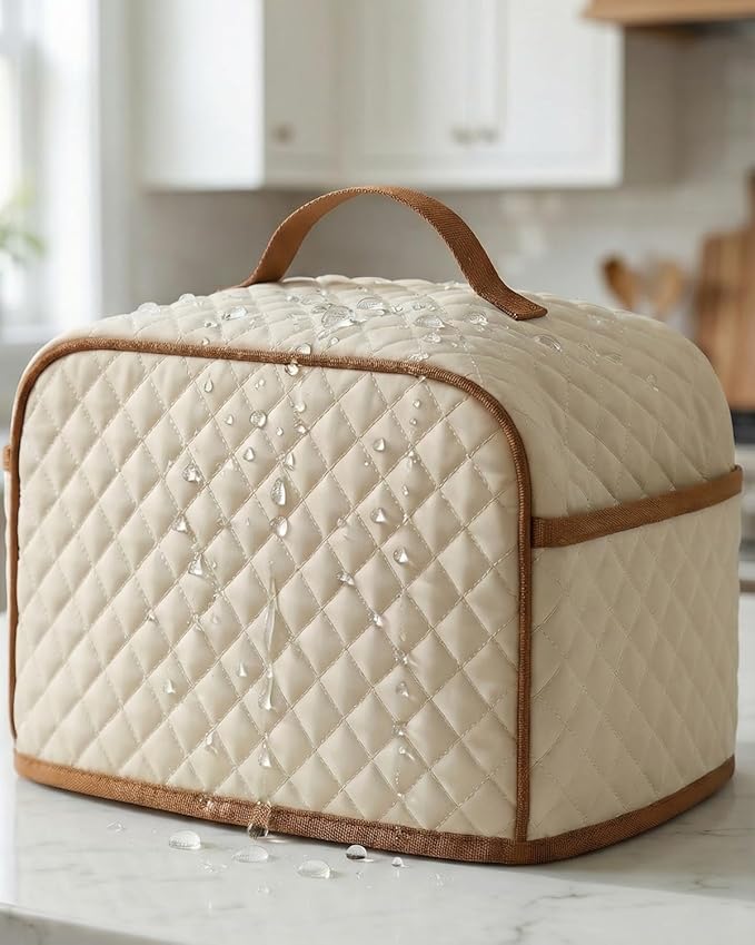 Deosk Toaster Cover 2 Slice With 2 Pockets &amp Thickened Sponge Oxford Toaster Covers For 2 Slice Wide Slot and Kitchen Use 11 x 6.5 x 7.5 (MediumBeige）