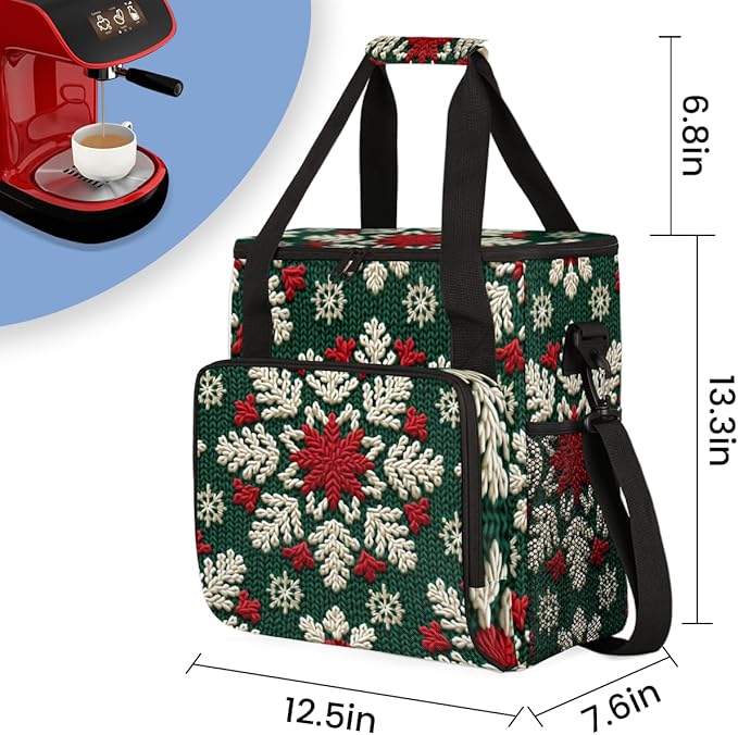 Christmas Snowflakes Coffee Maker Carrying Bag Abstract Snowflakes Travel Storage Bag Compatible with K-Mini or K-Mini Plus Single Serve Coffee Brewer Carrying Case with Pockets &amp Shoulder Strap