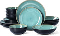 Plates and Bowls Sets for 4 - CJDC-QUELO 16-Piece Stoneware Dinnerware Sets Ceramic Dishware Set for Kitchen Use and Formal Dining Chip and Scratch Resistant Microwave Dishwasher Safe Green