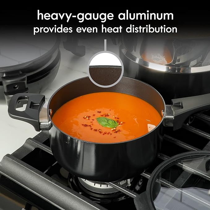 Kenmore Elite Grayson Stackable Platinum Nonstick Forged Aluminum Induction Cookware Set 9-Piece Black