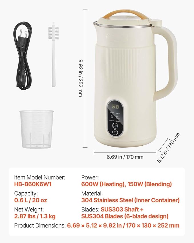 Nut Milk Maker 20oz Soy Milk Machine - 6-in-1 Oat Almond Rice Milk Juice Boil Water Self-Cleaning 12-Hour Delay Plant-Based Beverage Maker