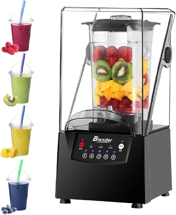 Commercial Blender for Smoothies 2200W With Soundproof Cover 6-leaves Blade Heavy Duty Blender for Restaurant Smoothie Ice Crush Shakes110V