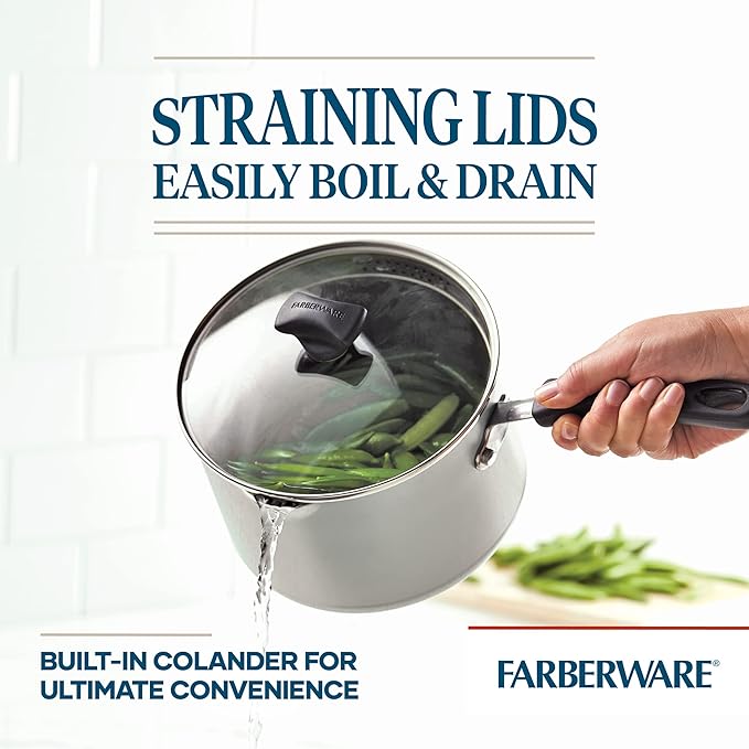 Farberware Cookstart DiamondMax Nonstick Straining Saucepan Dishwasher Safe 3 Quart Silver