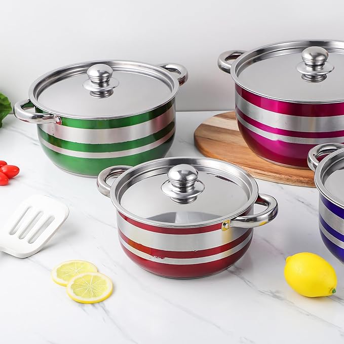 Generic 4pcs Stainless Steel Pot Set with Lids and Antiscald Handles Induction Compatible Stock Pots for Soup Seafood Canning and Catering Even Heat Distribution Polished Cookware
