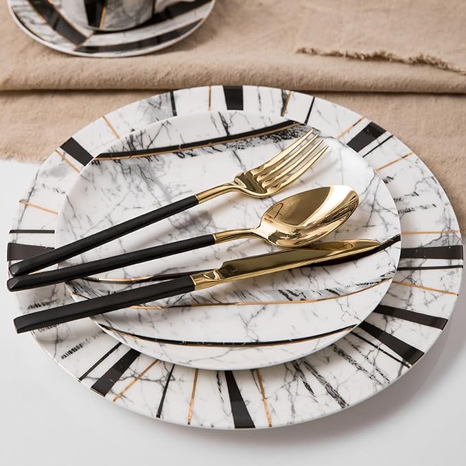 European Style Dinnerware Set Service for 6 Bone China Dinnerware Sets Unbreakable Porcelain Dinner Sets Coffee Cup and Saucer Tableware Set Steak Dinner Plates Dish Set Marbling-07