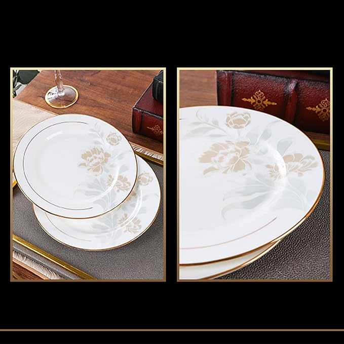 Elegant Bone China Dinnerware Set for 4Floral Porcelain Plates with Gold Rim Dishes set for Wedding Receptions Housewarming and Banquet Celebrations