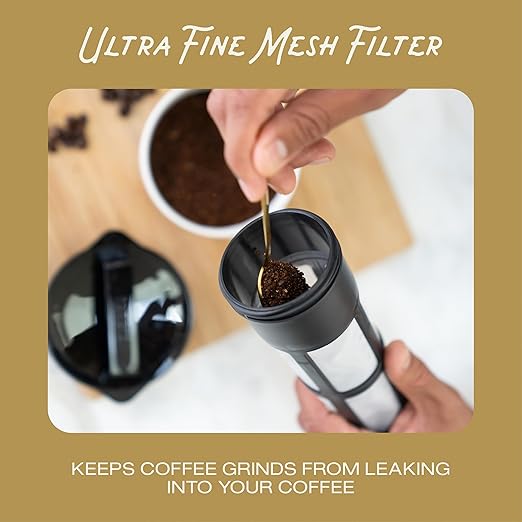 Takeya Tritan Cold Brew Coffee Maker - Airtight Pitcher with Leak-Free Lid - BPA-Free Cold Brew Maker with Silicone Handle - Dishwasher-Safe Pitcher for Homemade-Cold-Brew - 1 QuartBlack(Pack of 4)