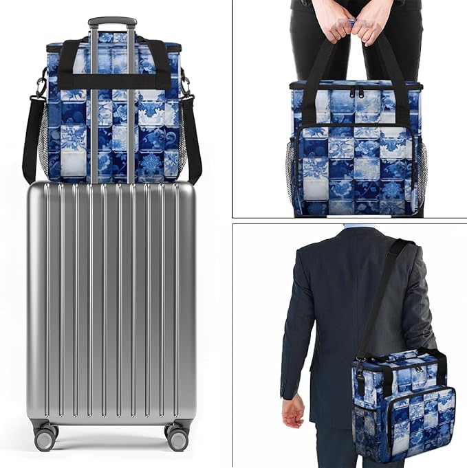 Polynesian Pattern Coffee Maker Carrying Bag Watercolor Floral Travel Storage Bag Compatible with K-Mini or K-Mini Plus Single Serve Coffee Brewer Carrying Case with Pockets &amp Shoulder Strap