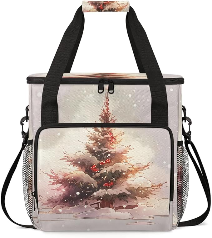 Cartoon Christmas Tree Coffee Maker Carrying Bag Travel Storage Bag Compatible with K-Mini or K-Mini Plus Single Serve Coffee Brewer Carrying Case with Multiple Pockets &amp Shoulder Strap