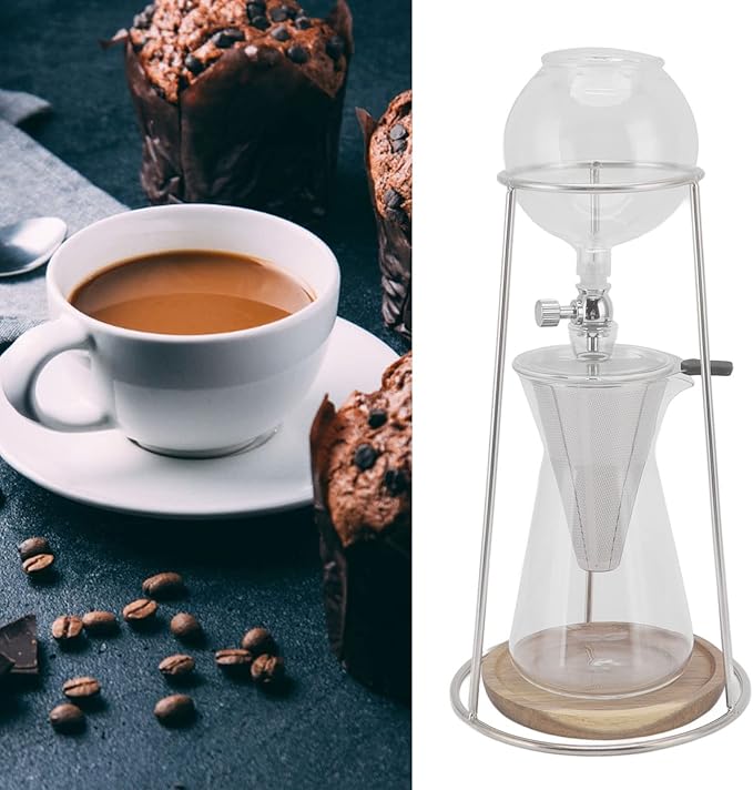 Iced Drip Coffee Maker Cold Brew Brewer Glass &amp Strainer Set - Sweet Smooth Flavor Adjustable Drip Valve Home Kitchen Cold Brew Crafting