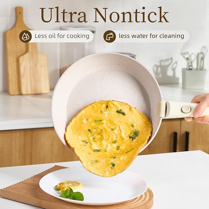 5pcs Pots and Pans Set Nonstick Cookware Detachable/Removable Handle Induction RV Kitchen Set Oven Safe ＆ Dishwasher ＆ Heat Evenly for Better Cooking
