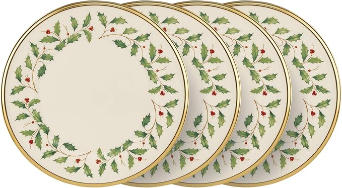 Lenox 897083 Holiday Dinnerware Salad Plates Set of 4 Red &amp Green Christmas Hosting