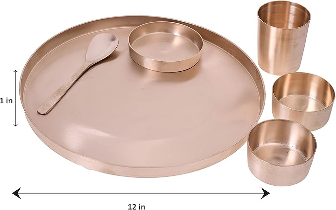 De Kulture Works Ayurveda Pure Kansa Bronze Solid Dinnerware Thali Set (Matt) 6 pieces