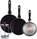 Well Home Set of 3 Pans Diameter 16 x 20 x 24 cm Made of Pressed Aluminium in Metallic Grey + Borosilicate Glass Coffee Maker 15.8 x 10 x 18.8 cm