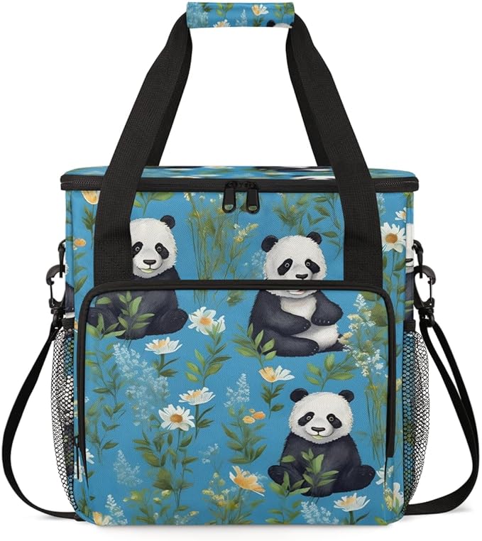 Panda Coffee Maker Carrying Bag Chrysanthemum Portable Travel Storage Tote Bag Compatible with K-Mini or K-Mini Plus Single Serve Coffee Brewer Carrying Case with Multiple Pockets &amp Shoulder Str