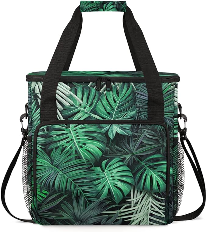 Tropical Foliage Coffee Maker Carrying Bag Portable Travel Storage Tote Bag Compatible with K-Mini or K-Mini Plus Single Serve Coffee Brewer Carrying Case with Multiple Pockets &amp Shoulder Strap