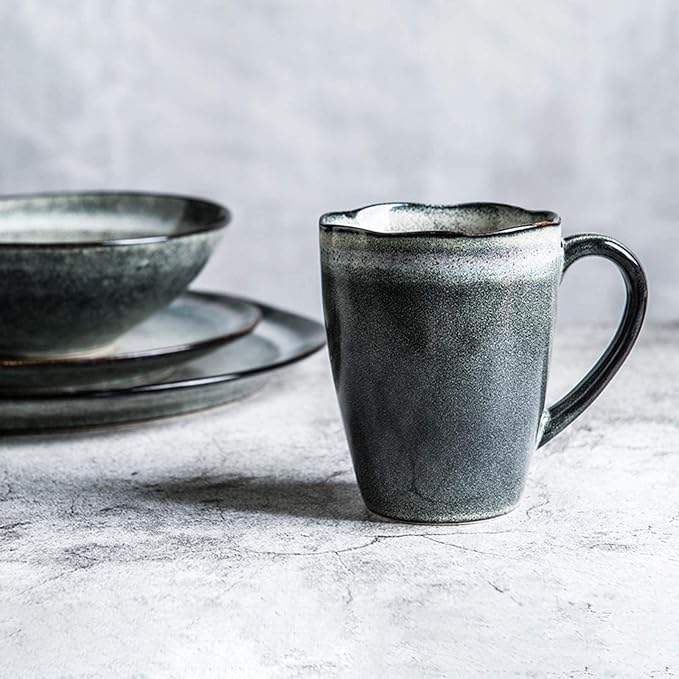 Dinner SetPorcelain Dinnerware Sets Retro Kiln Changing Glaze 30 Pieces Ceramics Dinner Combination Set | Cereals Bowls and Steak Plates Sets for Restaurant