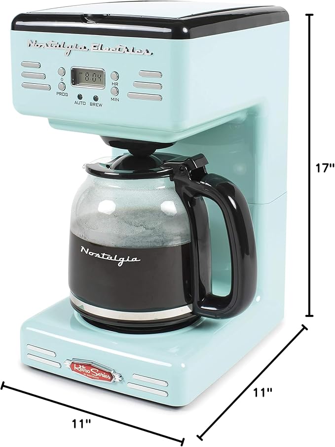 Nostalgia Retro 12-Cup Programmable Coffee Maker + Wide 2-Slice Toaster Vintage Design