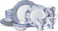 Mikasa Kiley Bone China Lightweight Chip Resistant 16 Piece Dinnerware Set Service for 4Blue and White