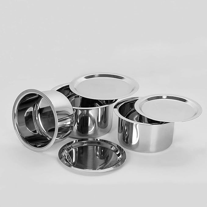 Theglobalstore Set of 3 Stainless Steel Heavy Flat Bottom Container Set/Tope/Patila/Cookware Set with Lids (1.8 LTR 2.3 LTR 3 LTR)