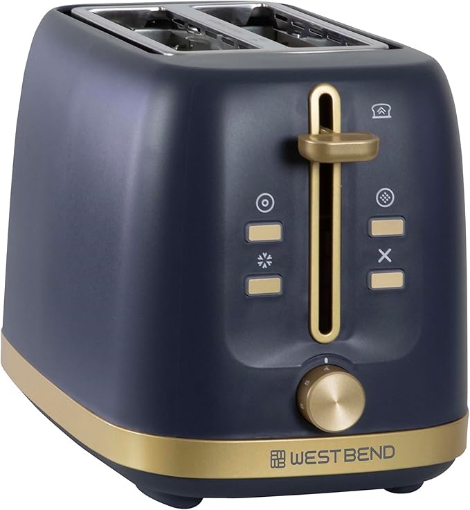 West Bend Timeless 2-Slice Toaster with 7 Browning Levels Bagel/Waffle/Defrost Settings High-Lift Lever Anti-Jam Easy-Clean Crumb Tray 2-Slice Blue/Gold