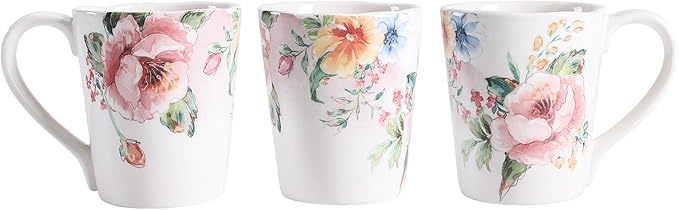 Bico Margret's Garden Ceramic 16 pcs Dinnerware Set Service for 4 Inclusive of 11 inch Dinner Plates 8.75 inch Salad Plates 24oz Cereal Bowls and Mugs for Party Microwave &amp Dishwasher Safe