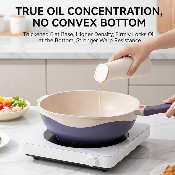 12 Inch Titanium Alloy Non Stick Pot With Lid With Steamer Non Stick Frying Pan Set With Lids For Cooking Nonstick Frying Cookware Sets Deep Saute Pan (Purple)