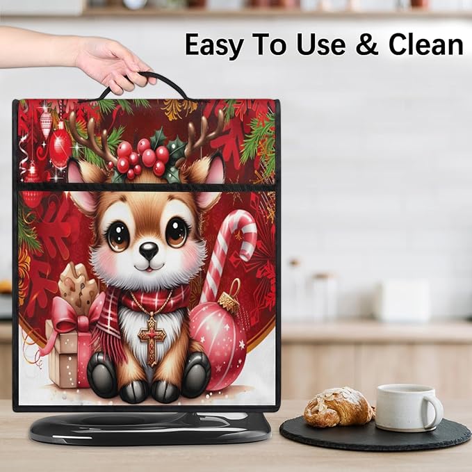 Kitchen Aid Mixer Cover Christmas Deer Candy Canes Stand Mixer Cover Compatible with 6-8 Quarts Stand Mixers Dust Covers with Zipper Pocket Foldable Washable Kitchen Aid Organizer Bag
