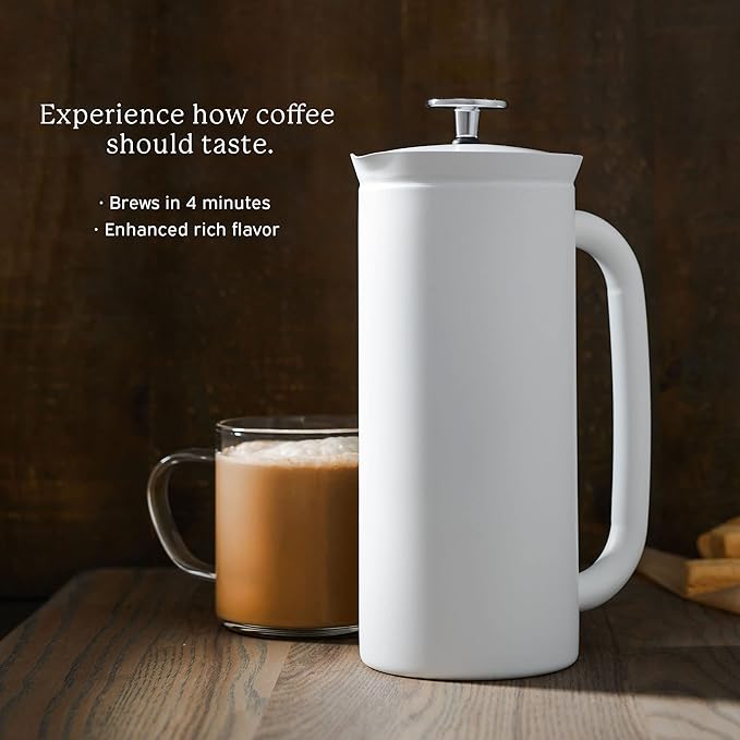 ESPRO - P7 French Press - Double Walled Stainless Steel Insulated Coffee and Tea Maker with Micro-Filter - Keep Drinks Hotter for Longer (Matte White 18 Oz) Cleaning Powder