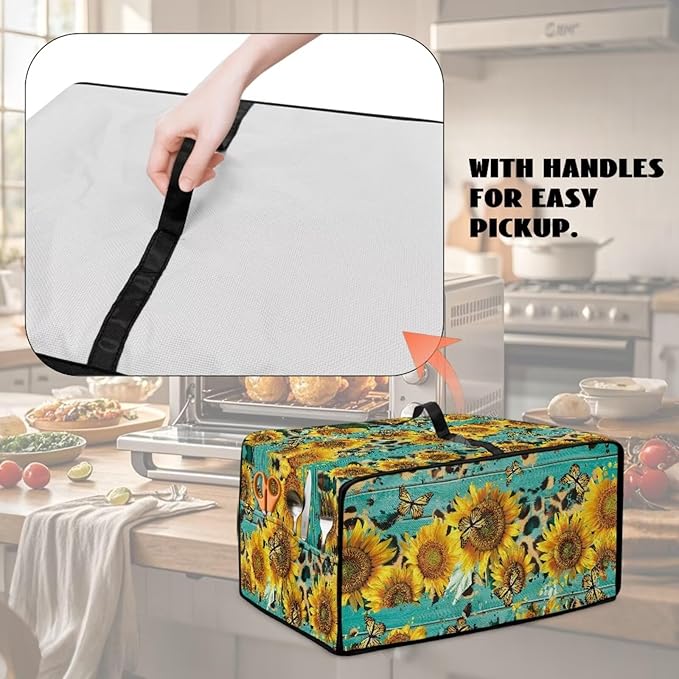 Sunflower Butterfly Print Toaster Oven Dust Cover Wooden Board Print Heat-resistant Heavy Duty Microwave Oven Protective Cover Air Fryer Covers (Medium-16.1×19.71×10 inches)