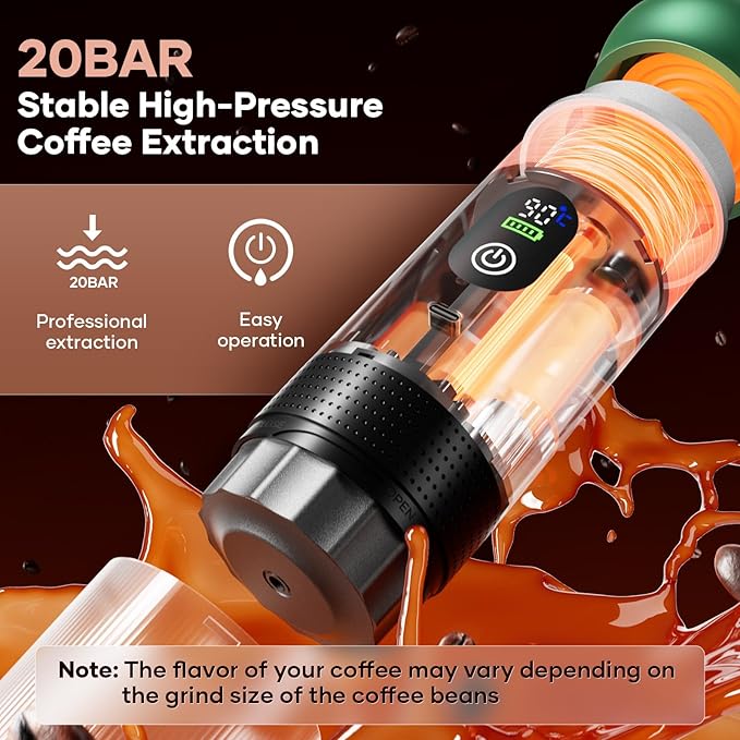 kejector Portable Coffee Maker Espresso Machine for Travel Nano Car Coffee Maker Compatible with Ground Coffee &amp Capsule for RV Hiking Camping Office Travel Espresso Maker Electric Green