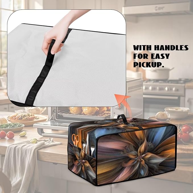 Boho Floral Toaster Oven Cover Heavy Duty Heat-resistant Waterproof Dust-Proof Protective Case with Side Pockets for Bake Air Fry Toaster Oven Easy Maintenance