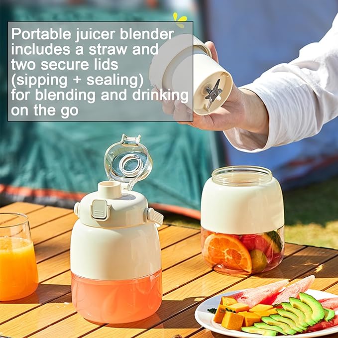 Portable Juicer Blender for Shakes and Smoothies Personal 17oz with Straw&ampTwo Lids Electric for TravelOffice GymCampingWhite
