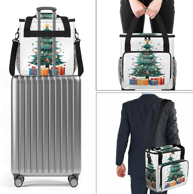 Christmas Gift Coffee Maker Carrying Bag Retro Tree Travel Storage Bag Compatible with K-Mini or K-Mini Plus Single Serve Coffee Brewer Carrying Case with Multiple Pockets &amp Shoulder Strap