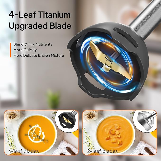 Anybear Immersion Blender 1100W 2-in-1 Hand Held Blender with Full Copper Motor &amp Stainless Steel Body 15 Speed &amp Turbo Mode Hand Mixer Blade with Anti-scratch Coating (Gray)