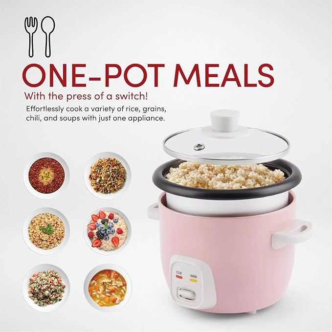 4-Cup Rice and Grain Cooker 1 Quart Capacity Pink Electric Kitchen Appliance for Home Cooking