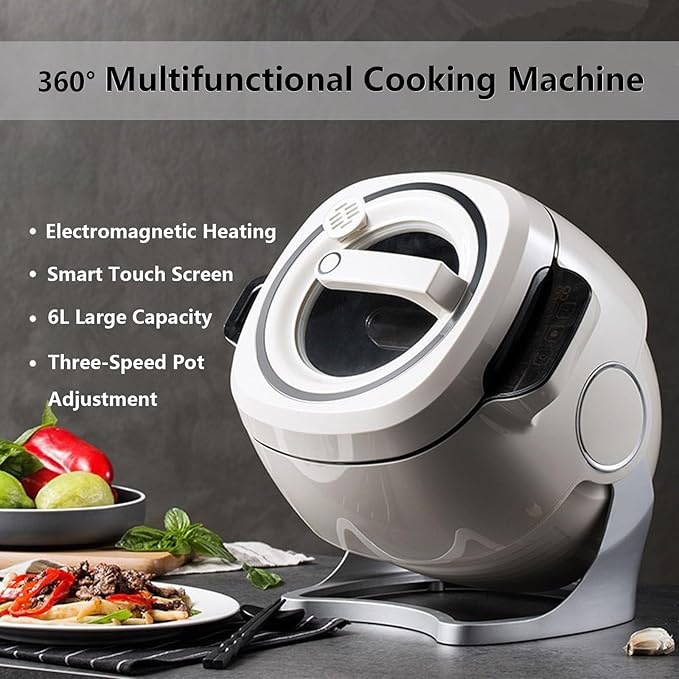 Fried Rice Machine Auto Cooking Wok with 6L Capacity 360° Rotatable Drum Type Fried Rice Machine for Stir-Frying Steaming Cooking