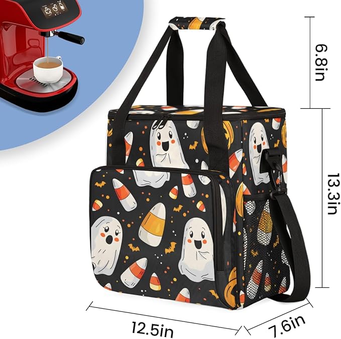 Cartoon Pumpkin Coffee Maker Carrying Bag Halloween Pumpkin Travel Storage Bag Compatible with K-Mini or K-Mini Plus Single Serve Coffee Brewer Carrying Case with Multiple Pockets &amp Shoulder Str