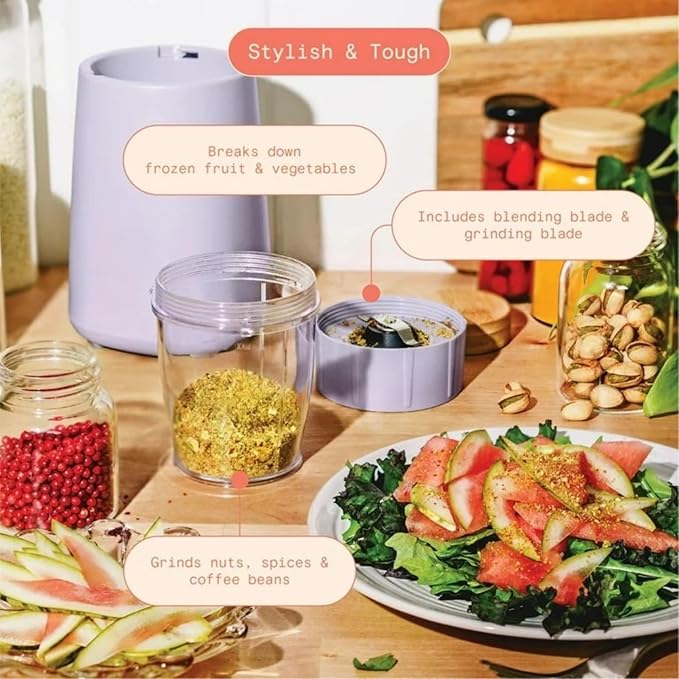 Personal Blender 12-Piece Set 240W Power BPA-Free Dishwasher Safe with Travel Cup and Grinding Blade (Lavender)