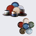 Ceramic Dinnerware Sets of 6Poreclain Plates and Bowls SetsHandmade Reactive Glaze Dishes SetChip Resistant and Scratch Resistant | Oven&ampDishwasher &amp Microwave Safe)-Colorflu(124PCS)
