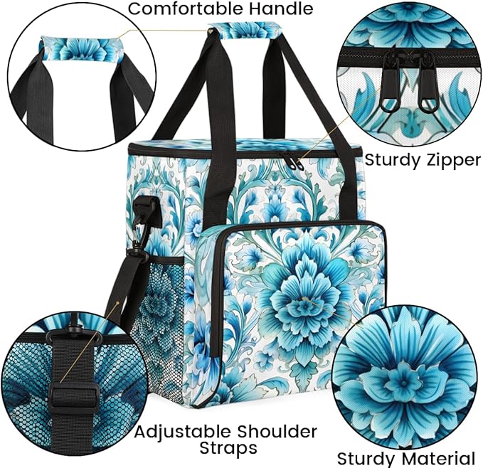 Botanic Floral Coffee Maker Carrying Bag Retro Flower Travel Storage Bag Compatible with K-Mini or K-Mini Plus Single Serve Coffee Brewer Carrying Case with Multiple Pockets &amp Shoulder Strap