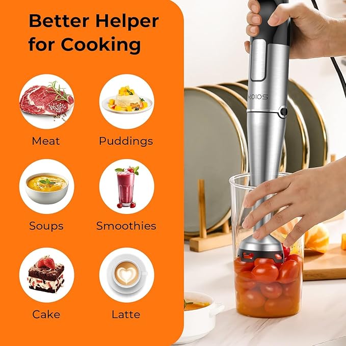 KOIOS Immersion Blender Handheld - Trigger Variable Speed 5-in-1 Immersion Hand Blender 1100W Anti-Scratch Stainless Steel Shaft Chopper &amp Milk Frother Non-BPA for Soup Baby Food and Smoothies