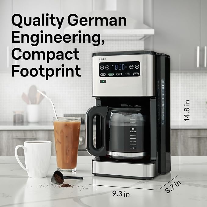 Braun PureFlavor 14‑Cup Programmable Coffee Maker – Fast Brew Speed Touch Display Bold &amp Brew‑Over‑Ice Modes FlavorCarafe &amp Adjustable Warm Plate