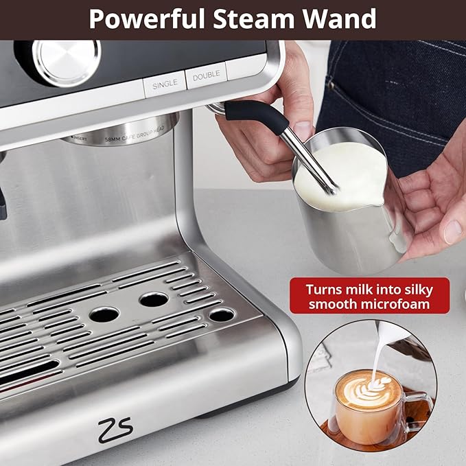 Garvee Coffee Machine 20 Bar Pressure Stainless Steel Espresso Maker Cappuccino and Macchiato with Milk Frother 2.8L Water Tank Barista Kit for Latte.