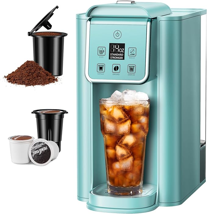 SHARDOR Single Serve Coffee Maker Hot and Iced Coffee Machine for K Cup Pods &amp Ground Coffee 6 to 14 oz Brew Sizes 50 oz Removable Water Tank Bold Brew Setting Blue