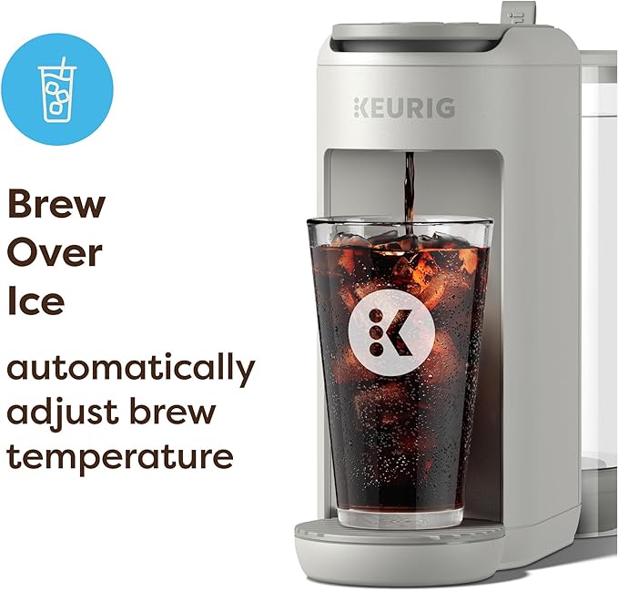 Keurig K-Mini Mate Plus Single-Serve K-Cup Pod Coffee Maker Compact 3 Cup Sizes Brew Over Ice and Strong Button Features 50 oz Removable Reservoir Warm Stone